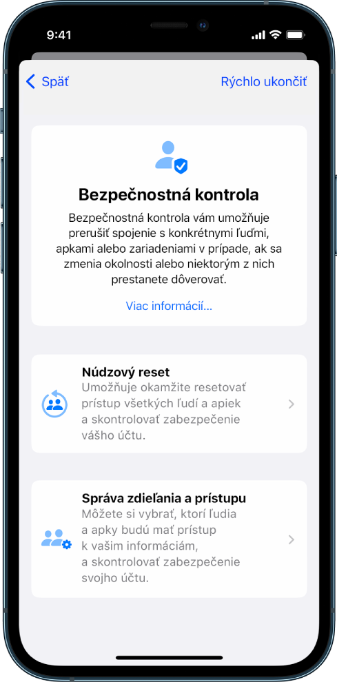 iPhone s obrazovkou Bezpečnostná kontrola.