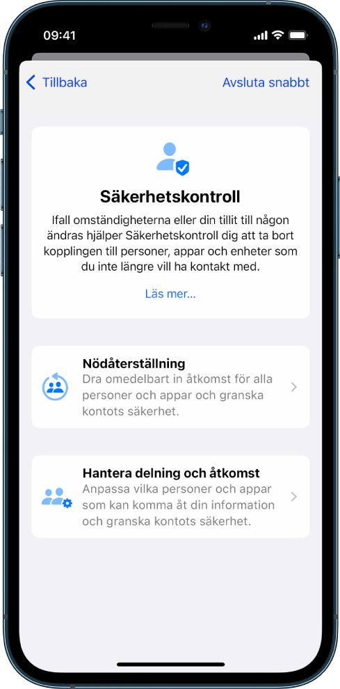 En iPhone som visar skärmen för Säkerhetskontroll.