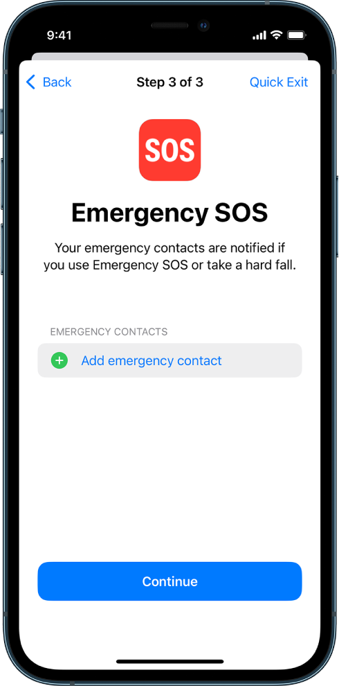 Two iPhone screens showing the Emergency SOS screen and the Update Device Passcode screen.