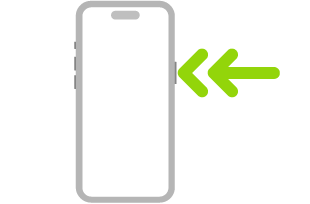 Kuva iPhonesta, jossa kaksi nuolta osoittavat sivupainikkeen painamista kaksi kertaa oikeassa yläkulmassa.