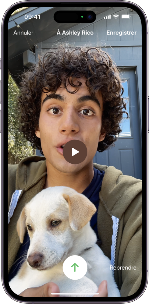 L’écran d’envoi de votre message vidéo enregistré à la personne qui a manqué votre appel.