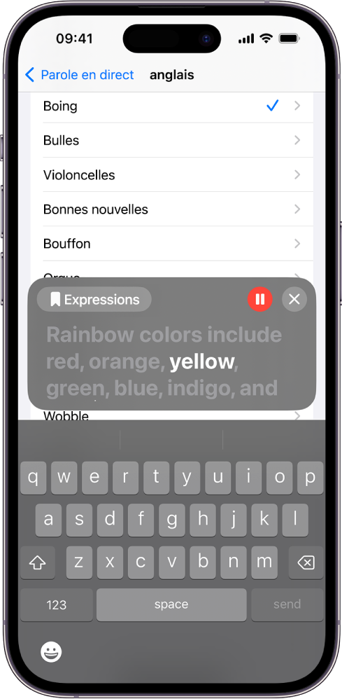 La fonctionnalité « Parole en direct » sur l’iPhone lit à voix haute tout texte saisi.
