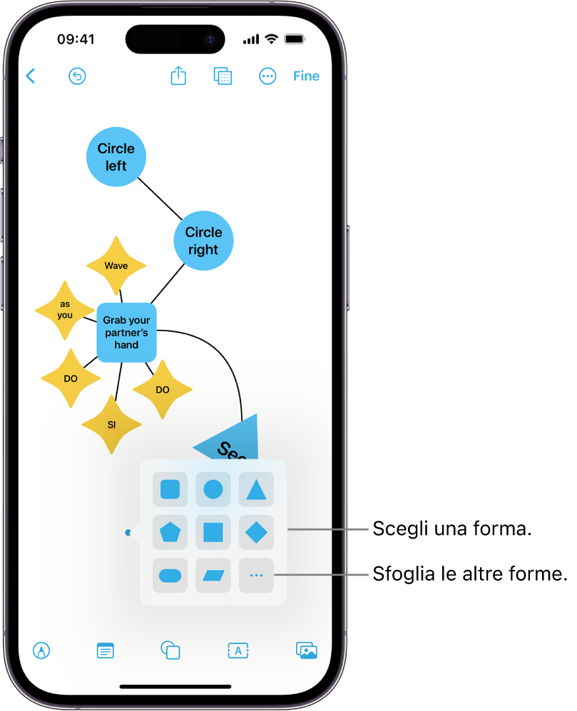 Un diagramma in cui viene inserita una nuova forma.