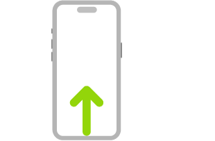 Ilustracja przestawiająca iPhone’a; strzałka oznacza gest przesuwania palcem w górę od dołu ekranu.