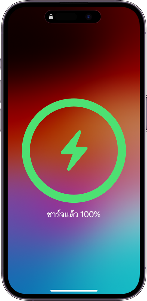 หน้าจอ iPhone ที่แสดงว่าแบตเตอรี่ชาร์จเต็ม 100%