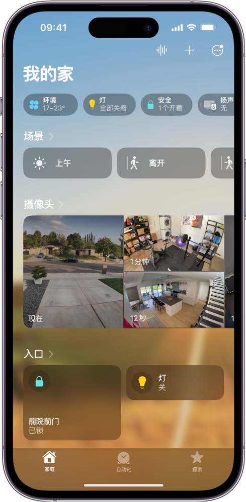 “家庭” App 中的“我的家庭”屏幕。