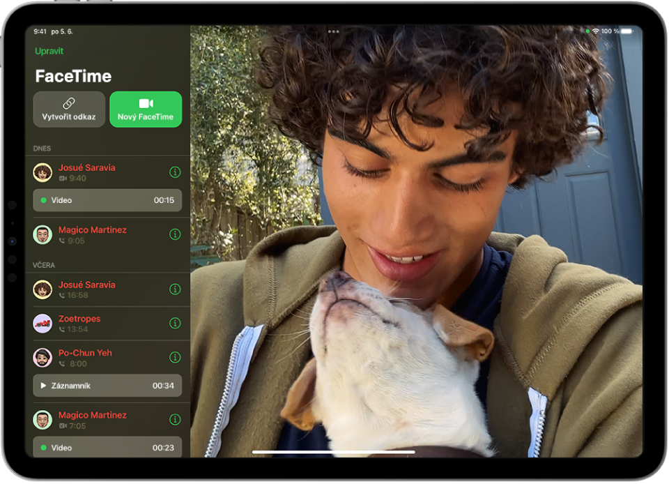 Aplikace FaceTime se zobrazenou videozprávou.