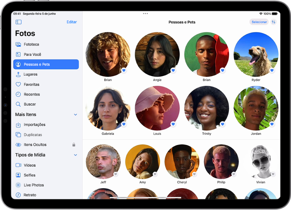 A tela Pessoas e Pets no app Fotos.