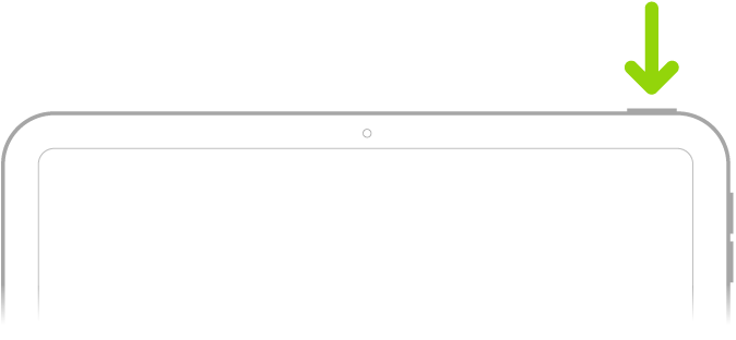 En grön pil som pekar på knappen högst upp till höger på iPad.