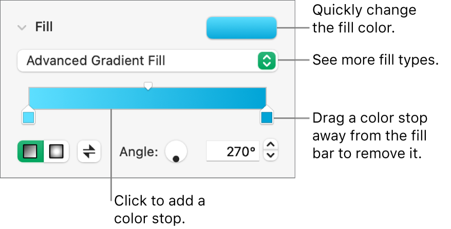 Controls for filling objects with colors.