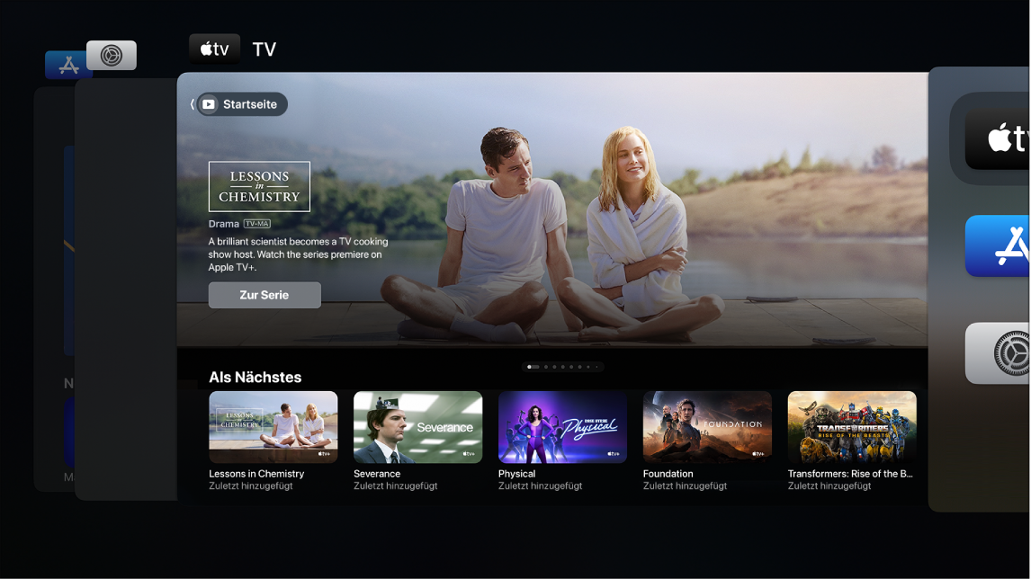 Apple TV-Bildschirm mit App-Umschalter