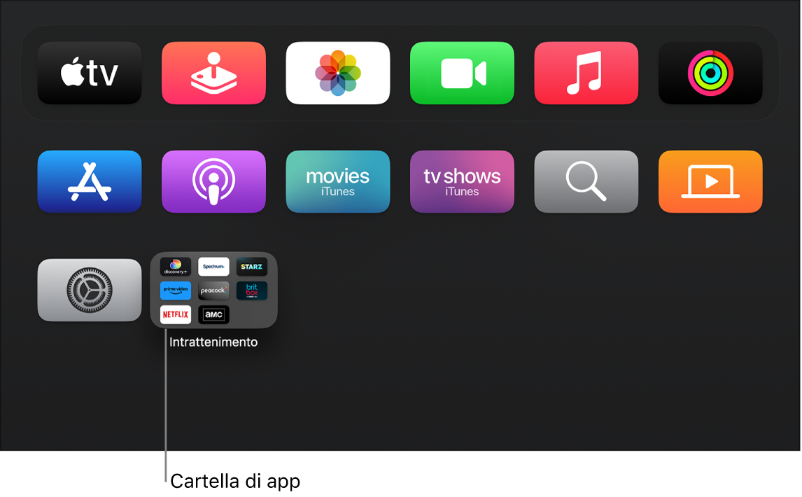 Schermata Home che mostra una cartella di app