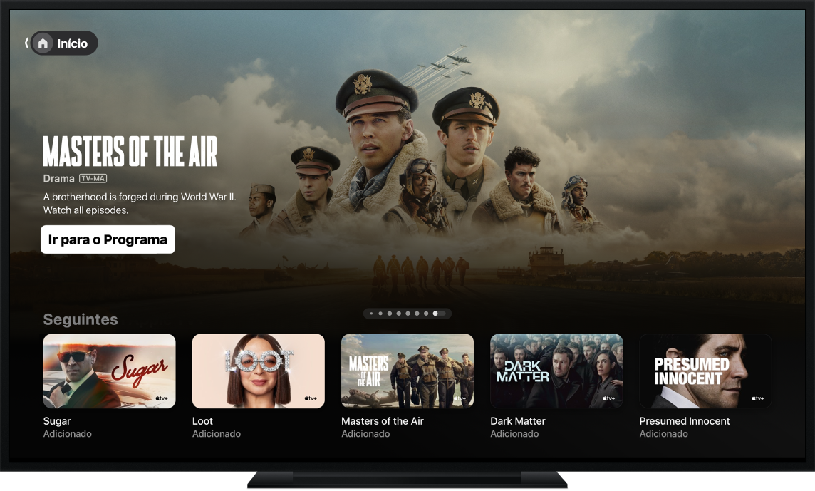 O app Apple TV mostrado na TV