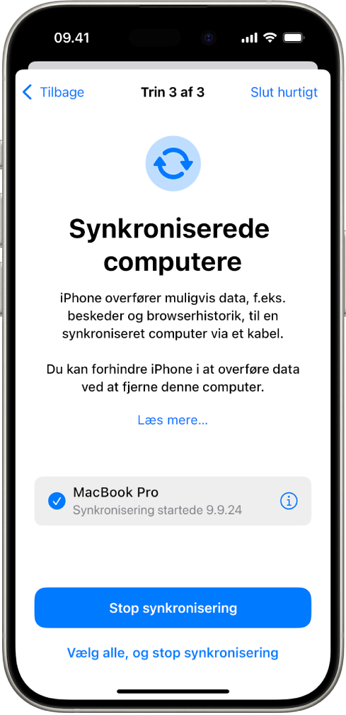 En iPhone-skærm, der viser skærmen Synkroniserede computere.