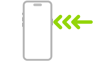 Kuva iPhonesta, jossa kolme nuolta osoittavat sivupainikkeen painamista kolme kertaa oikeassa yläkulmassa.