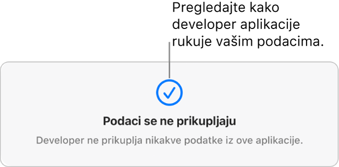 Dio glavne stranice trgovine Mac App Store s prikazom pravilnika privatnosti odabranog developera aplikacije.