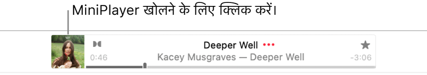MiniPlayer खोलने के लिए बैनर के बाएँ ओर ऐल्बम आर्ट पर क्लिक करें।
