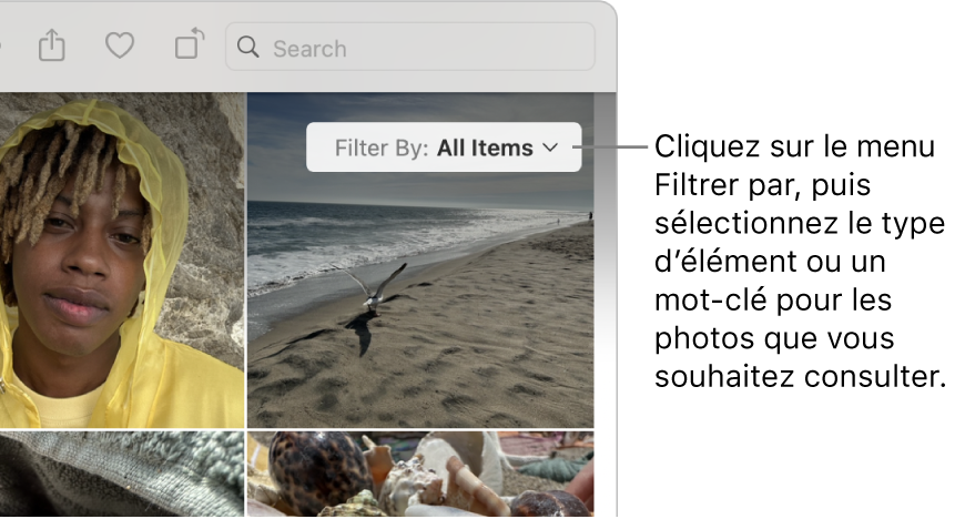 Le menu contextuel Filtrer par défini pour afficher tous les éléments.