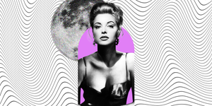 retro woman in front of a moon