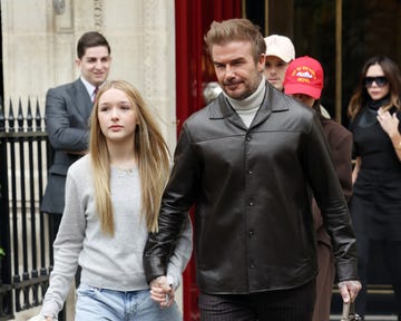 paris, france september 29 david beckham and harper beckham checking out of their hotel during the womenswear springsummer 2025 as part of paris fashion week on september 29, 2024 in paris, france photo by neil mockfordgc images