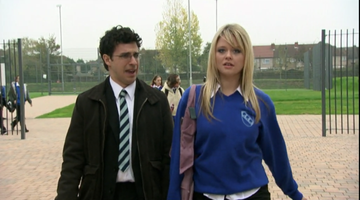 simon bird as will mckenzie and emily atack as charlotte hinchcliffe in the inbetweeners