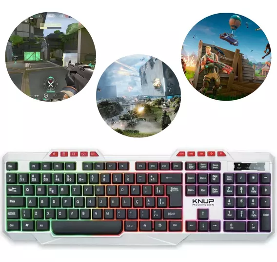 Teclado Gamer Knup Kp-te120 Rgb Abnt2 Cor De Teclado Branco Idioma Português Brasil