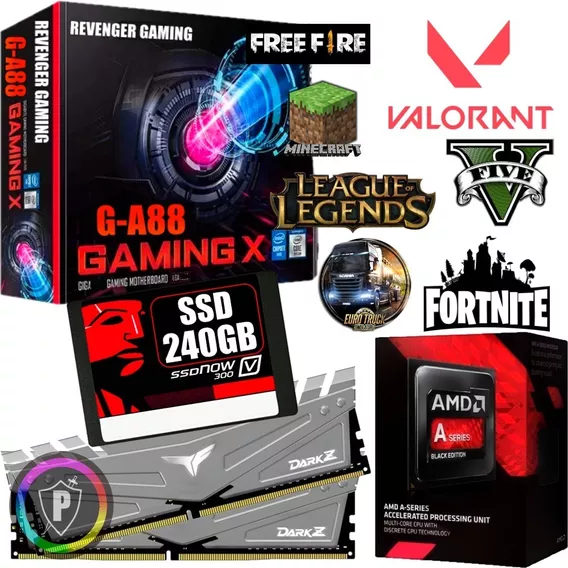 Kit Pc Gamer Placa Video 2g / Cpu 4.2ghz / 8g Ram / Ssd 240g