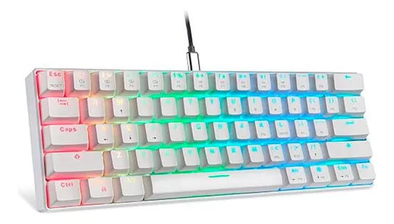 Teclado Gamer Mecânico Abnt2 Led Rgb Switch Blue Ck61 Branco