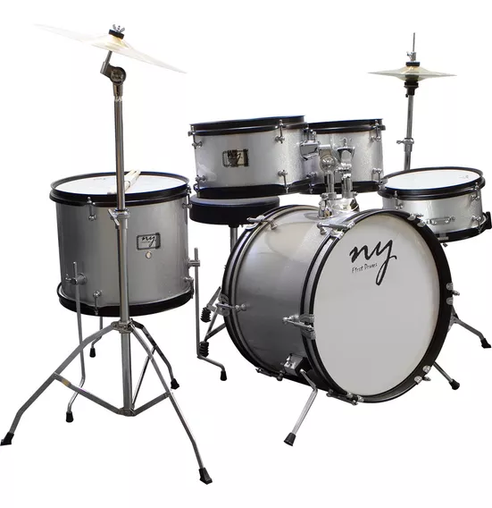 Bateria Acústica Infantil Junior 2t Prata Com Banco New York