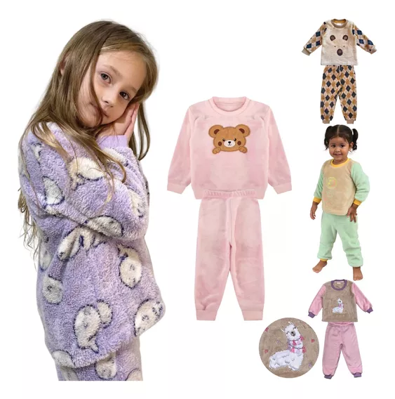 Pijama Infantil Inverno Soft Fleece Menina  - Kit 4 Peças