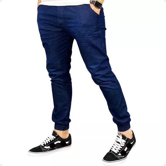 Calça Jeans Masculina Preta Skinny Sarja Slim Punho Elastico