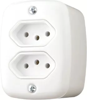 Tomada Dupla Sobrepor Sistema X 20a Com Caixa Externa Pluzie Cor Branco