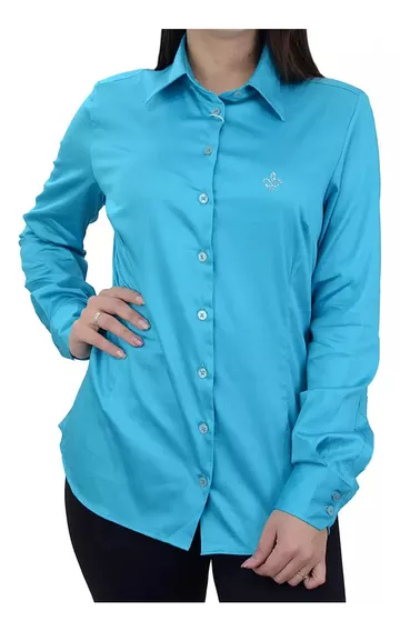 Camisa Feminina Dudalina Ml Slim Luxury Color Turquesa 53011