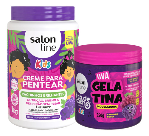 Kit Creme Pentear E Gelatina Cachinhos Cheiro Uva Salon Line