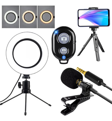 Ring Light Bluetooth Microfone Lapela Suporte Celular Mesa