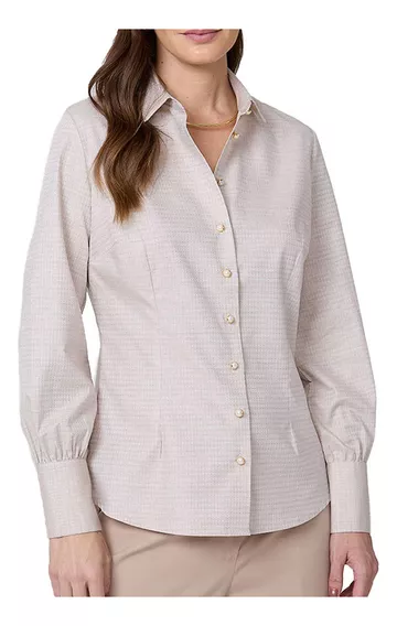 Camisa Feminina Dudalina Slim Maquinetada Bege Claro - 53063