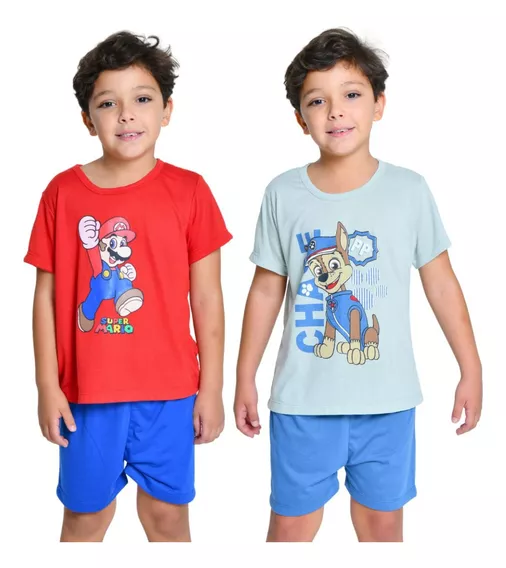 Kit 2 Pijamas Curto Infantil Menino Personagens Heróis Verão