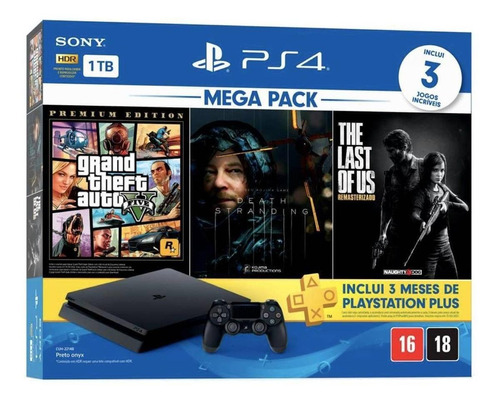 Sony PlayStation 4 Slim 1TB Mega Pack: Grand Theft Auto V Premium Edition/Death Stranding/The Last of Us Remastered  cor preto onyx 2023