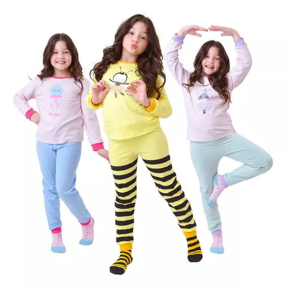 Pijama Algodão Inverno Infantil Menina Abelhinha + Estampas