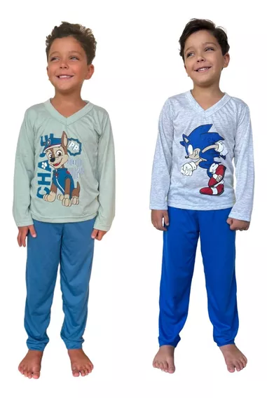 Kit 2 Pijamas Longo Menino Infantil Personagem Manga Longa