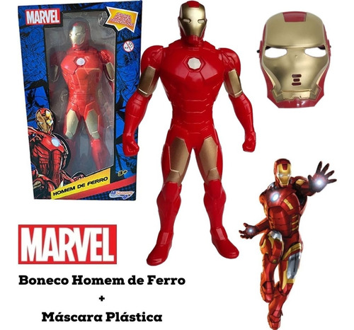 Kit Brinquedo Boneco Grande Marvel Homem De Ferro Máscara