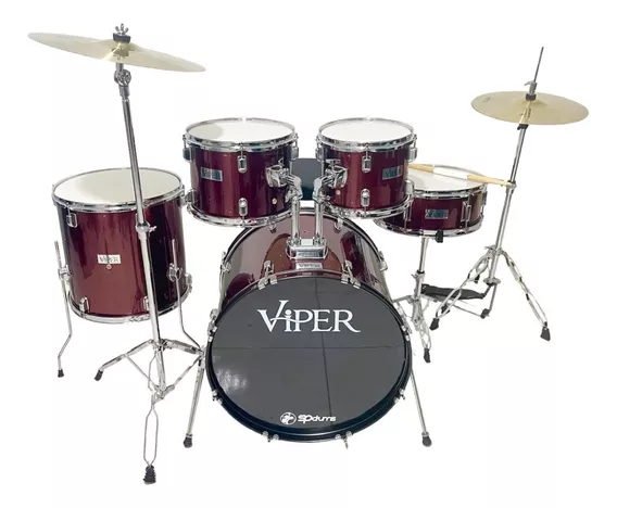 Bateria Acústica Completa X-pro Viper Com Banco Kit Pratos