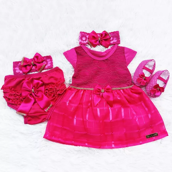 Vestido Para Bebê Recém Nascido À 6 Meses Kit Com 5 Pçs Luxo