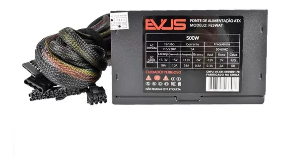 Fonte Para Pc Evus Atx 500w Reais 100v/240v Alimentação