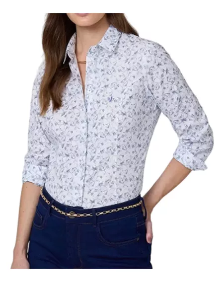 Camisa Feminina Dudalina Slim Floral Azul - 53063505