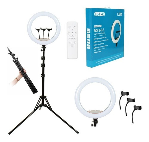 Ring Light Iluminador Led 18 Polegadas Tripé 2,1m + Controle Cor da estrutura Preto Cor da luz Branco-frio 110V/220V