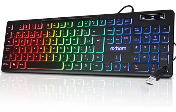 Teclado Gamer Slim Silencioso Led Rgb Abnt2 Usb Pc