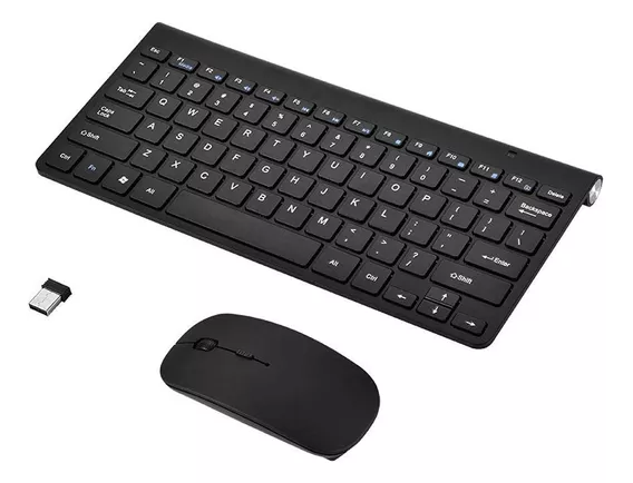 Kit Teclado Mouse Wireless Preto Para Notebook Windows Android e IOS