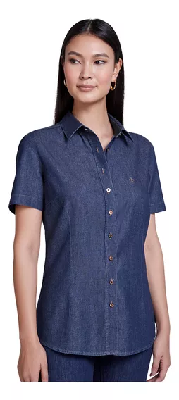 Camisa Jeans Dudalina Essentials Slim In24 Azul Feminino