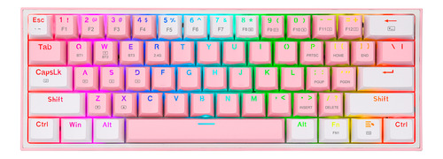 Teclado gamer Redragon Fizz Pro K616-RGB QWERTY inglês US cor rosa e branco com luz RGB